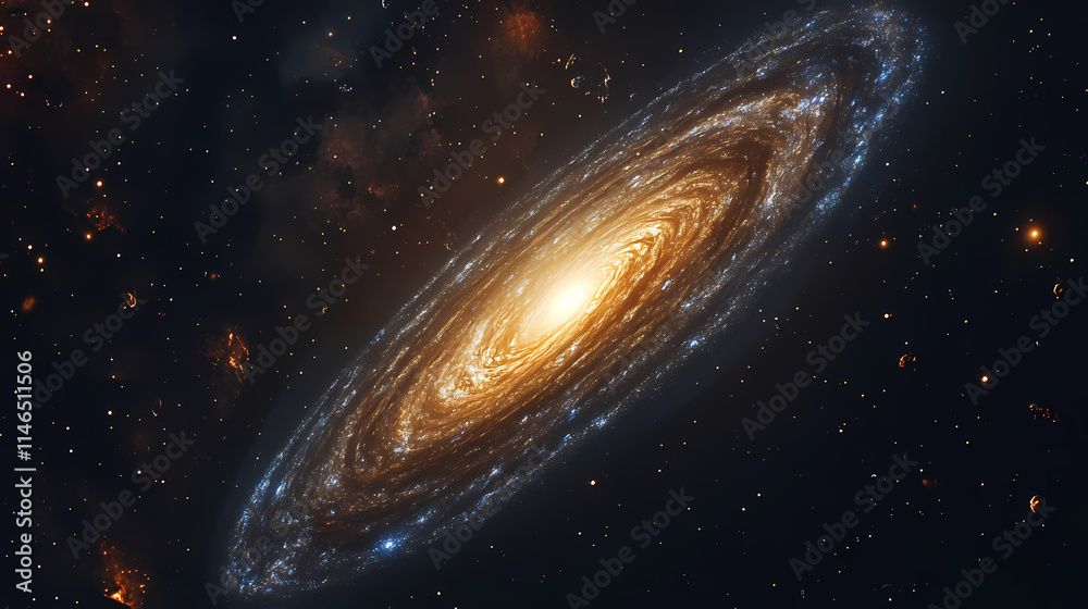 Fototapeta premium Elliptical galaxy flat design side view deep space theme animation complementary color scheme. Ecliptical. Illustration