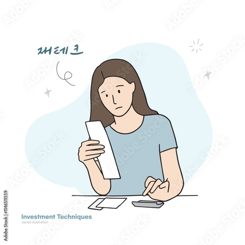Illustration of women writing household books. Hand painting style illustration.