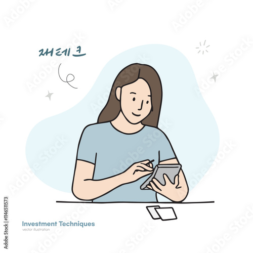 Illustration of women writing household books. Hand painting style illustration.