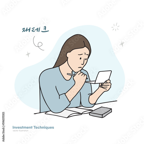 Illustration of women writing household books. Hand painting style illustration.
