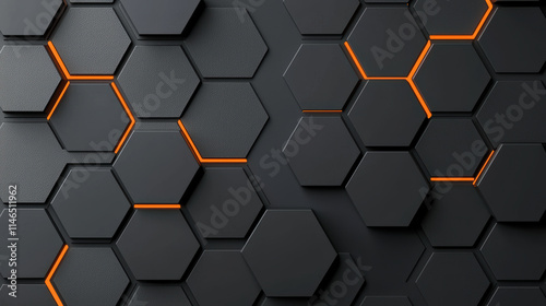 Modern dark hexagonal grid pattern with orange accents, matte ceramic texture