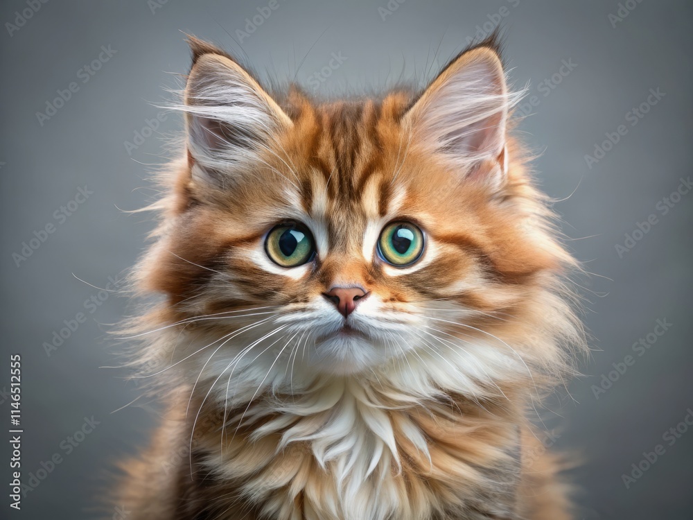 Siberian Kitten Photography: Adorable Fluffy Cat, Rule of Thirds Composition Siberian Kitten Photography: Adorable Fluffy Cat, Rule of Thirds Composition