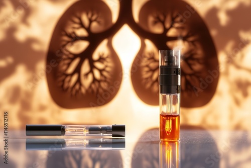 E-cigarette with shadow of lungs, health risk concept photo