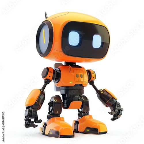 3D illustration of a cute robot, technology element, cartoon style, bright colors, isolated on white background