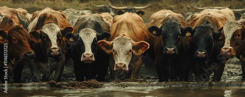 Group of Cattle Feeding fro...