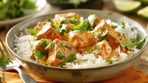 Savory Indian Chicken Curry Served Over Fluffy Rice