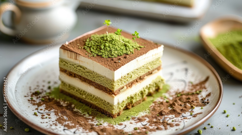 Delightful Green Layered Cake with Cocoa and Matcha Tones Delightful Green Layered Cake with Cocoa and Matcha Tones