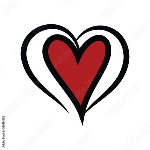 The stylized symbol with red and black hearts.