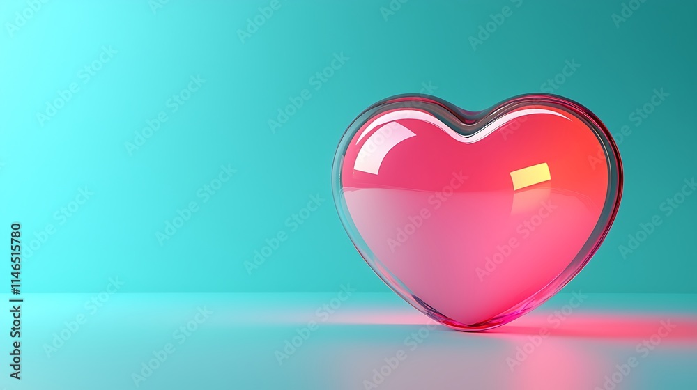 Glass Heart Pink Love Symbol Teal Background Romantic D Render Glass Heart Pink Love Symbol Teal Background Romantic D Render