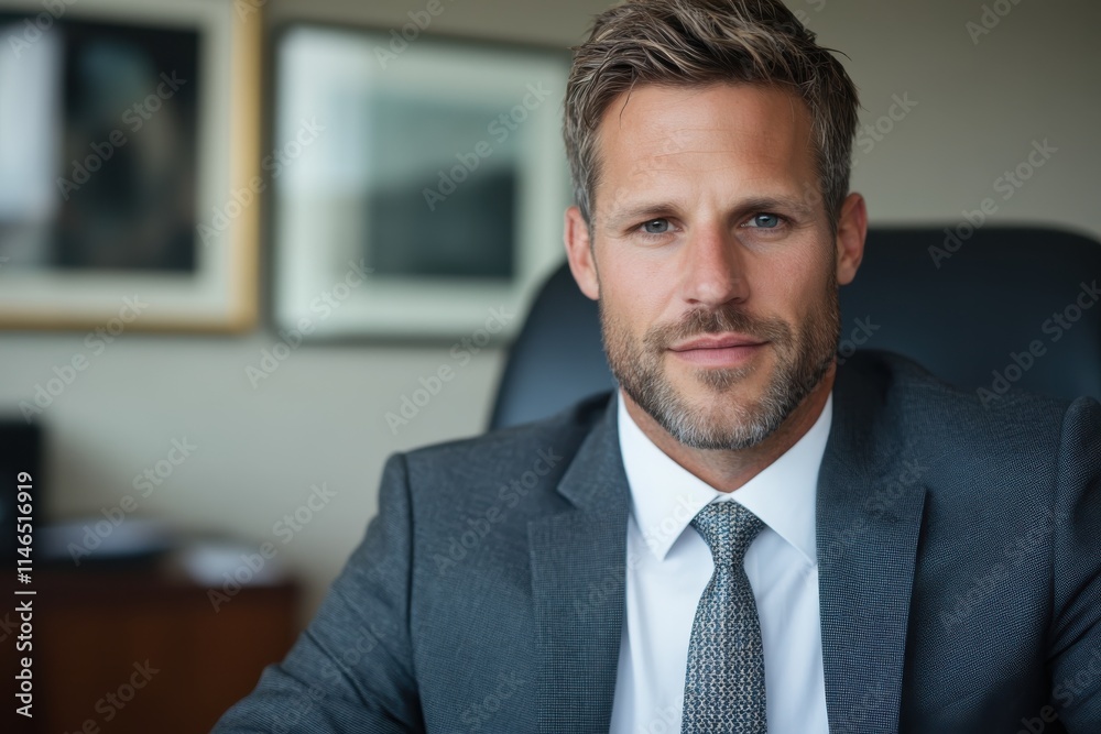 A charismatic man dressed in a suit, exuding confidence and approachability while seated at a modern office desk surrounded by a professional environment. A charismatic man dressed in a suit, exuding confidence and approachability while seated at a modern office desk surrounded by a professional environment.