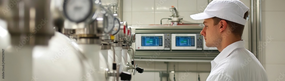 Worker Monitoring Biogas Output Meters in Control Room for Renewable Energy Production Worker Monitoring Biogas Output Meters in Control Room for Renewable Energy Production