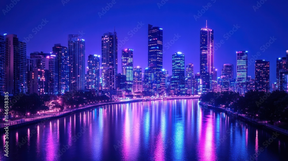 melbourne cityscape at night vibrant purple and pink reflections melbourne cityscape at night vibrant purple and pink reflections