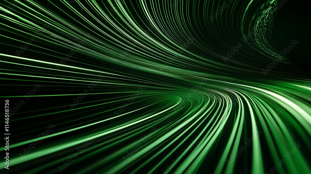 Obraz premium Dynamic green light trails swirl in dark space creating abstract patterns. 