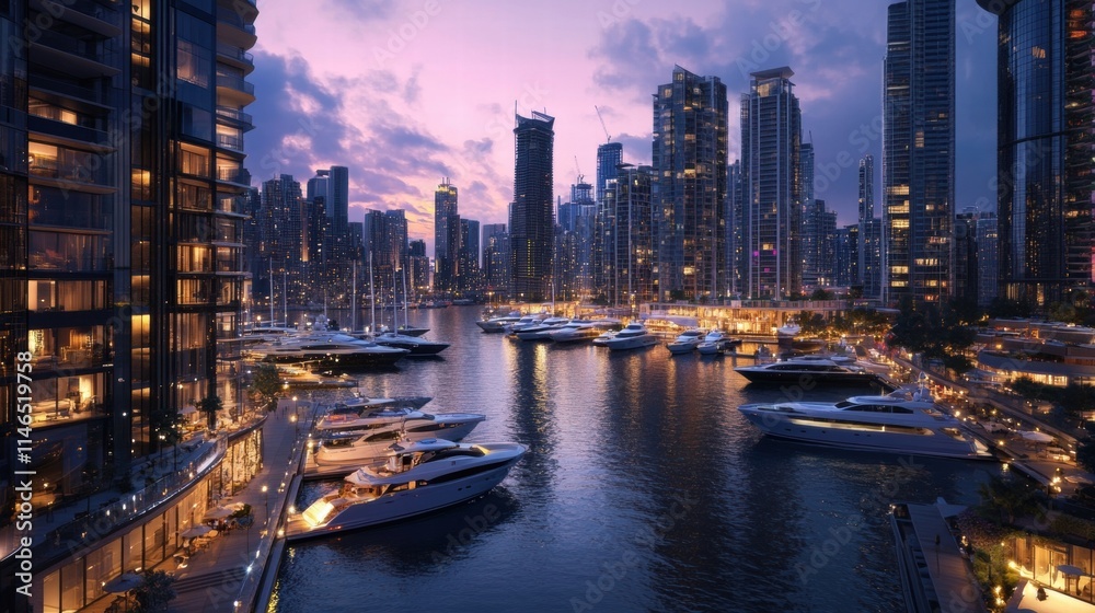 Fototapeta premium luxury waterfront apartments dubai marina sunset