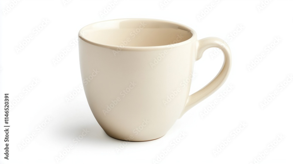 A short, wide ceramic coffee mug in a matte cream finish, perfect for a modern aesthetic, isolated on a white background A short, wide ceramic coffee mug in a matte cream finish, perfect for a modern aesthetic, isolated on a white background