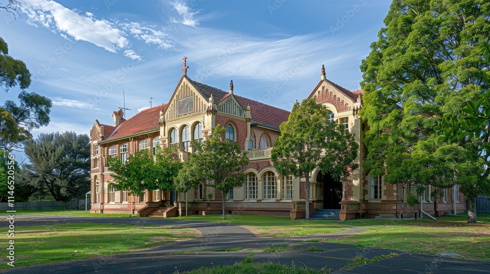 Historic Architecture Surrounded by Lush Greenery on a Sunny Day Historic Architecture Surrounded by Lush Greenery on a Sunny Day