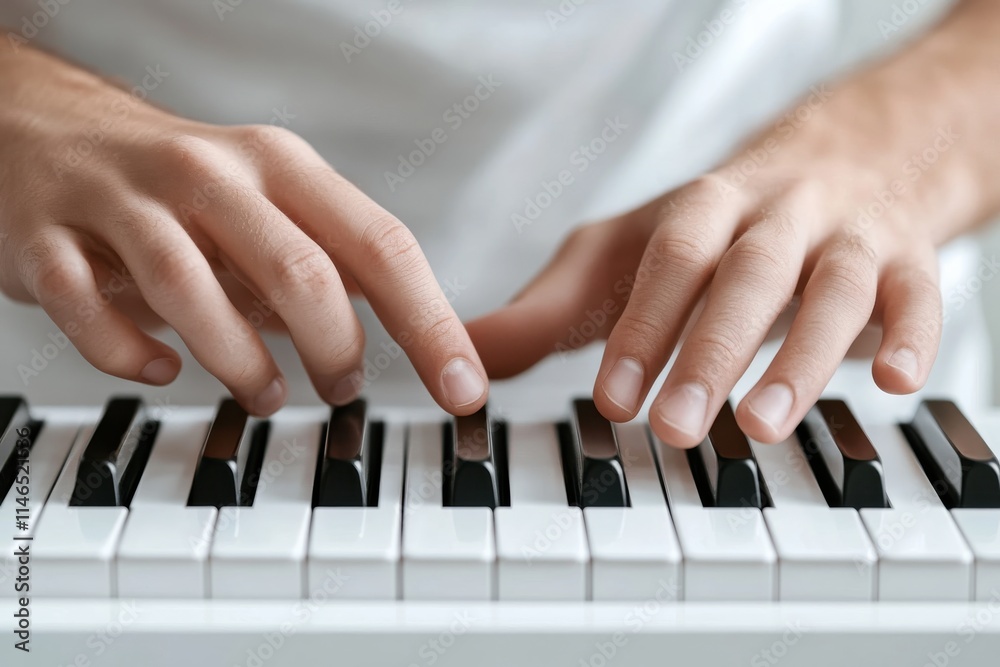Obraz premium Beautifully captured hands playing the keys of a piano, conveying the emotion and artistry involved in music, inviting viewers into a world of melody and harmony.
