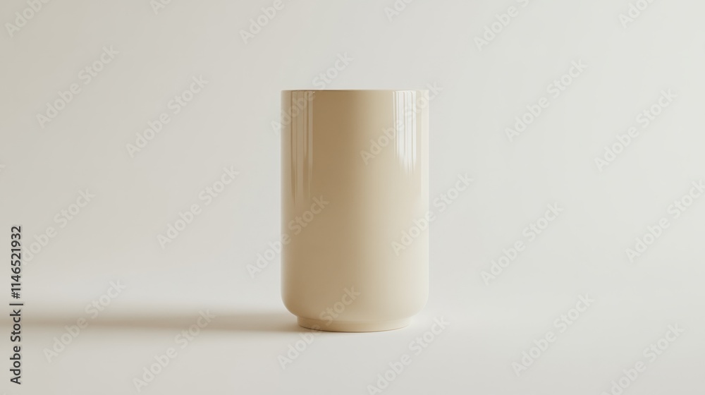 A tall, cylindrical ceramic coffee mug in a glossy cream finish, perfect for minimalist themes, isolated on white A tall, cylindrical ceramic coffee mug in a glossy cream finish, perfect for minimalist themes, isolated on white
