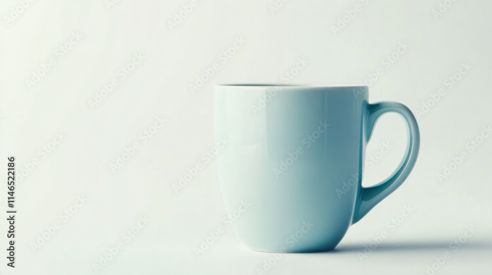 A tapered ceramic coffee mug in soft blue, with a minimalist silhouette and smooth handle, isolated on white A tapered ceramic coffee mug in soft blue, with a minimalist silhouette and smooth handle, isolated on white