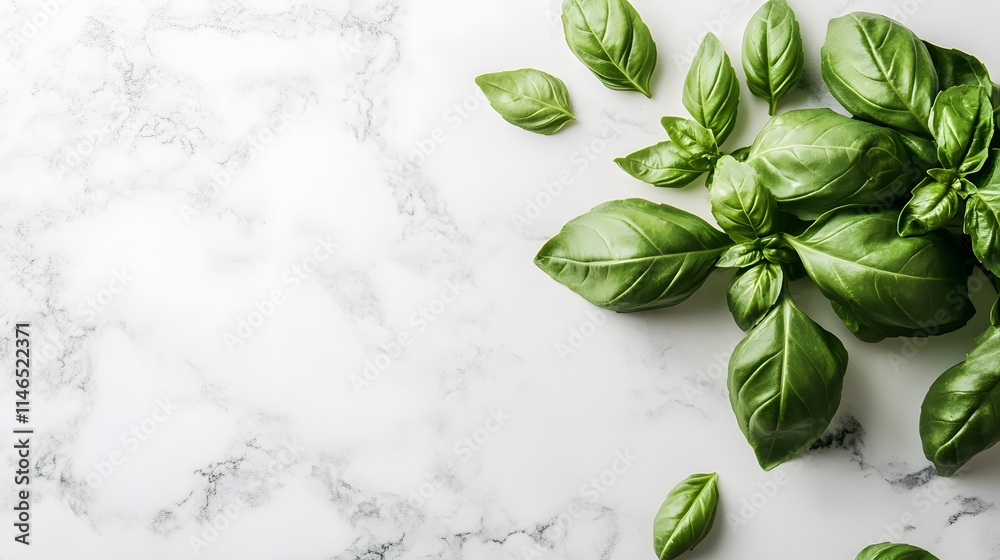 Obraz premium Harvesting fresh basil leaves in modern kitchen culinary inspiration clean surface natural lighting vibrant green colors