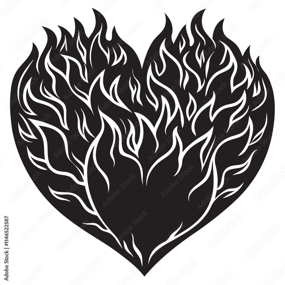 Fototapeta premium silhouette Heart shape with fire