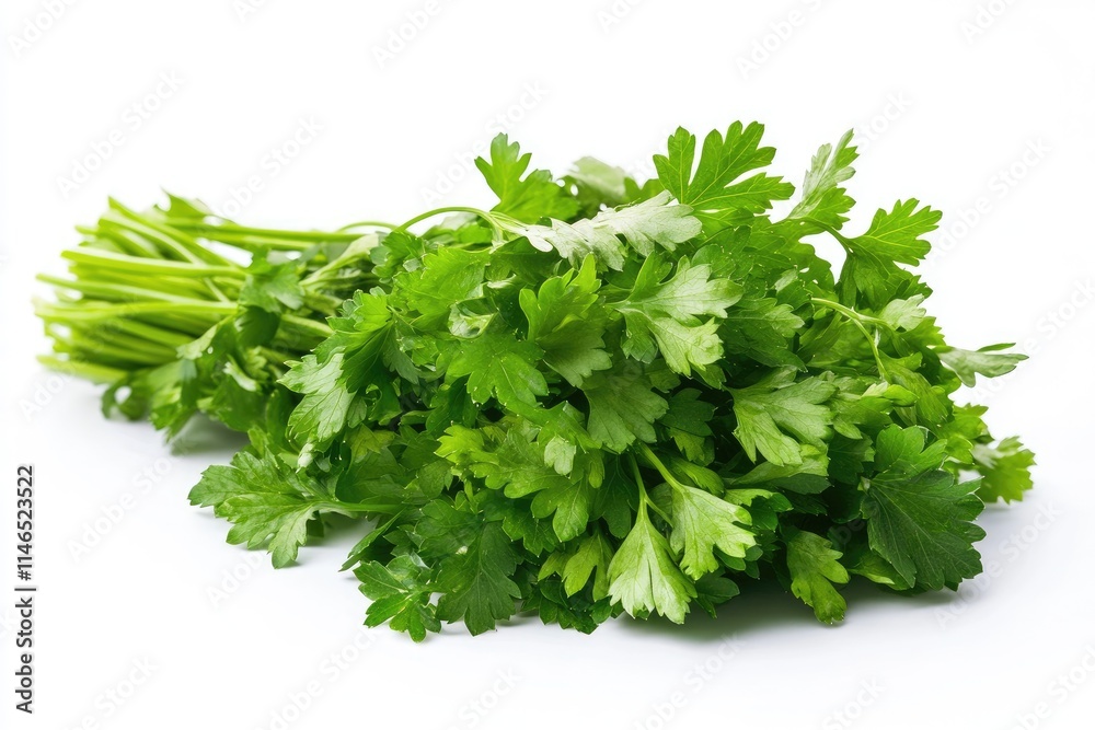 A bunch of fresh parsley leaves with vibrant green color, isolated on white A bunch of fresh parsley leaves with vibrant green color, isolated on white