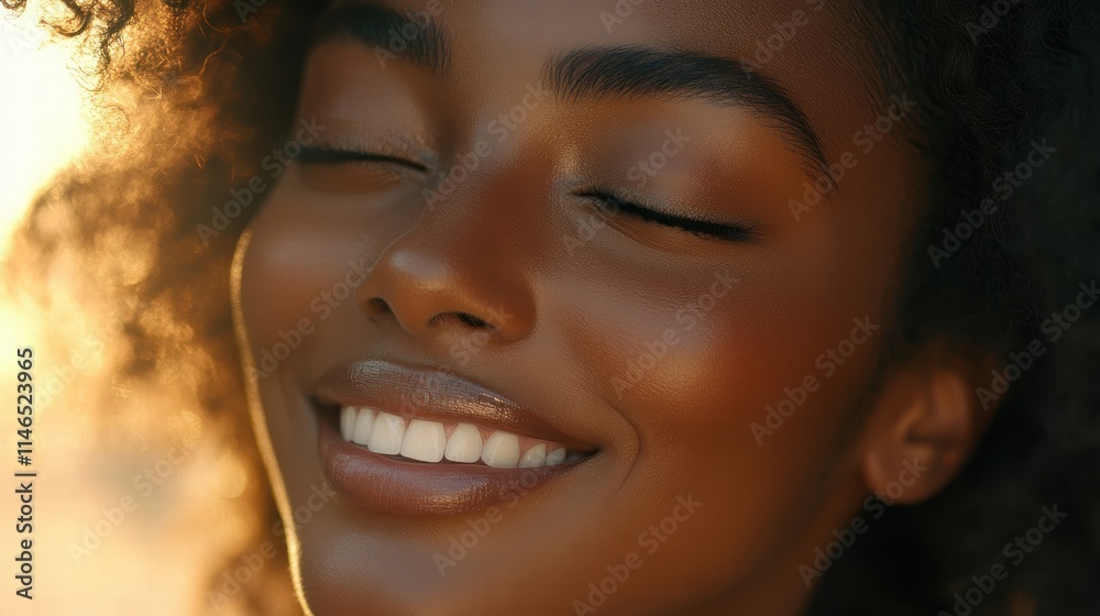 beautiful black woman smiling in golden sunlight beautiful black woman smiling in golden sunlight