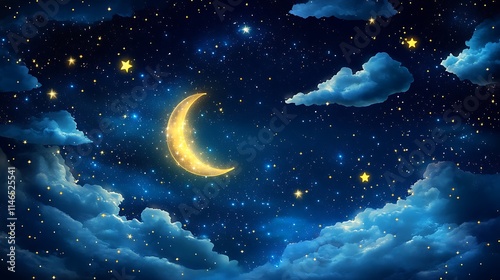 Fototapeta Naklejka Na Ścianę i Meble -  Shimmering night sky glowing softly with vibrant swirling nebula clouds and countless bright stars