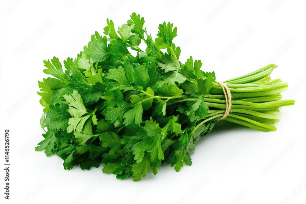 A bunch of fresh parsley leaves with vibrant green color, isolated on white A bunch of fresh parsley leaves with vibrant green color, isolated on white
