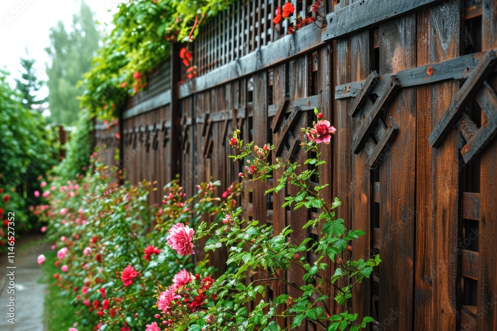 Obraz premium Wooden Garden Trellis: Enhancing Your Outdoor Space with Decorative Boundaries