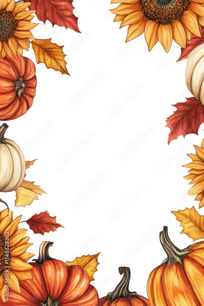 Fototapeta premium Fall theme greeting card template design with pumpkin.