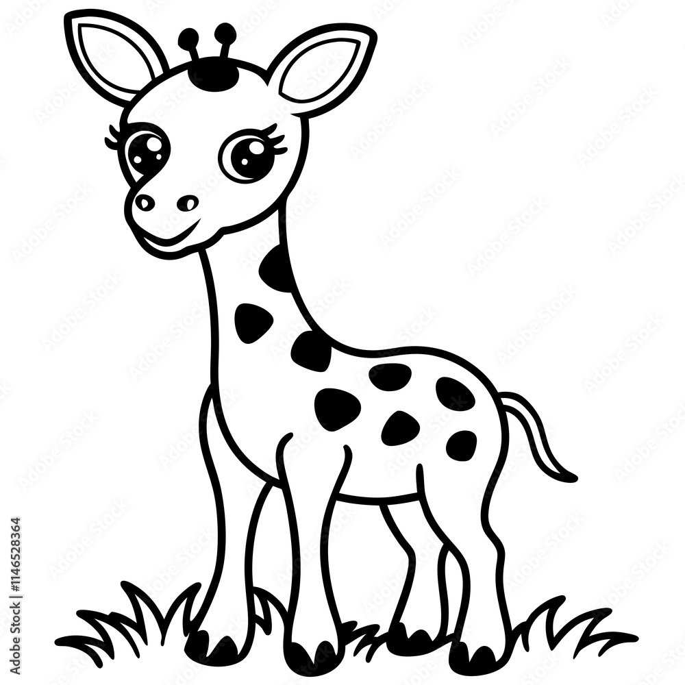 Black and white illustration of a baby giraffe Black and white illustration of a baby giraffe