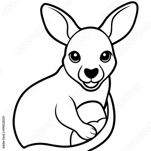 Black and white illustration of a baby kangaroo