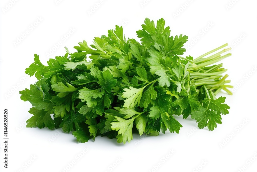 A bunch of fresh parsley leaves with vibrant green color, isolated on white A bunch of fresh parsley leaves with vibrant green color, isolated on white