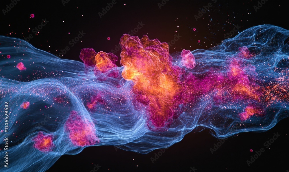 Naklejka premium Abstract swirling nebula, vibrant colors, glowing particles.