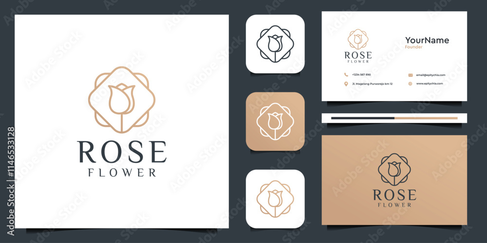 Fototapeta premium Rose flower logo illustration vector graphic design. Good for brand, icon, advertising, decoration, feminine, and business card