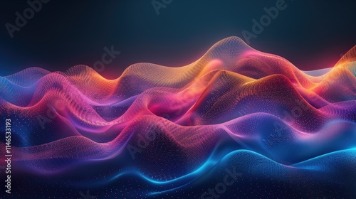 Abstract, vibrant waves with a tech background