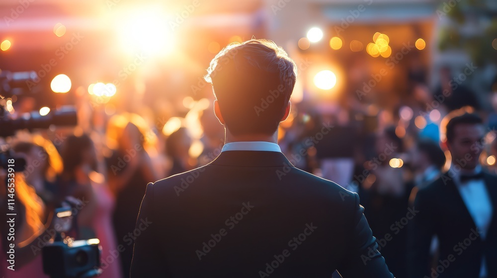Man in Suit Facing Crowd of People and Cameras at Event Man in Suit Facing Crowd of People and Cameras at Event