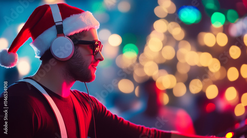 Get ready for the wildest Christmas party of the year! Join us at the nightclub for a funky, high-energy celebration with a crazy DJ Santa Claus in a white headset, spinning festiv photo