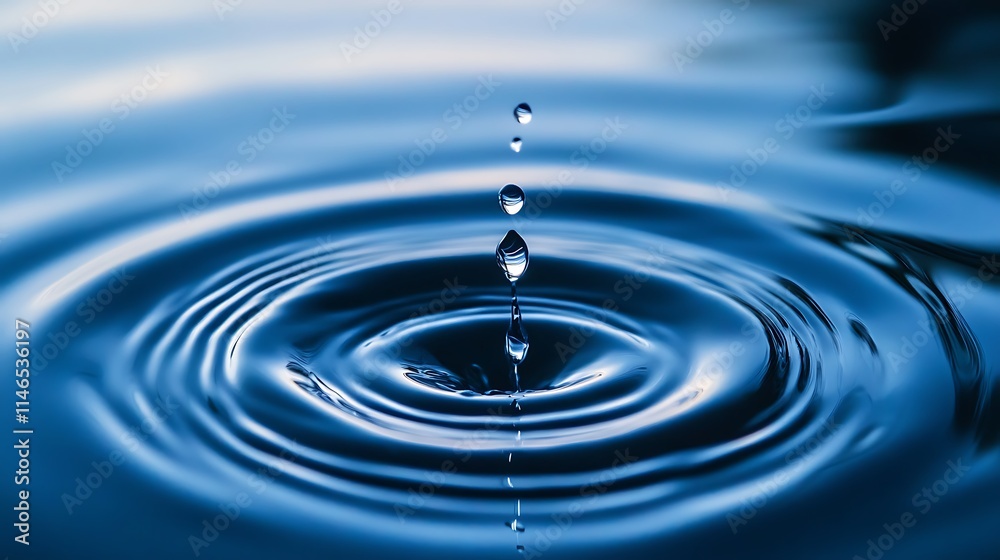 Delicate water drop forming ripples radiating in even circular waves Delicate water drop forming ripples radiating in even circular waves