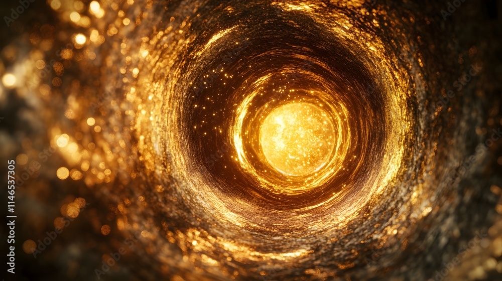 Cosmic action golden swirl of light space abstract art digital environment close-up view energy concept Cosmic action golden swirl of light space abstract art digital environment close-up view energy concept