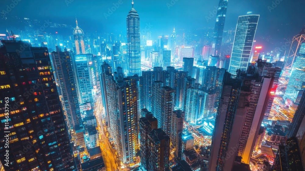 hong kong night skyline aerial view hong kong night skyline aerial view