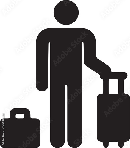 Illustration of a silhouette stick figure carrying two suitcases in its hands icon