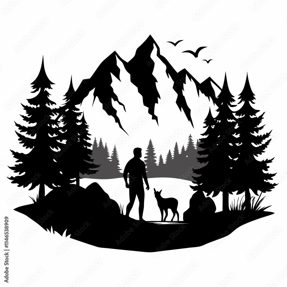 Quiet Wilderness Silhouettes vector silhouette black design white background Quiet Wilderness Silhouettes vector silhouette black design white background