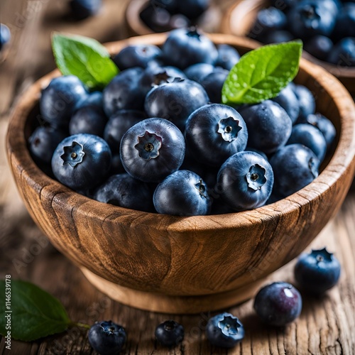 Wallpaper Mural Close-Up of Fresh Blueberries in a Rustic Wooden Bowl with Natural Light  

 Torontodigital.ca