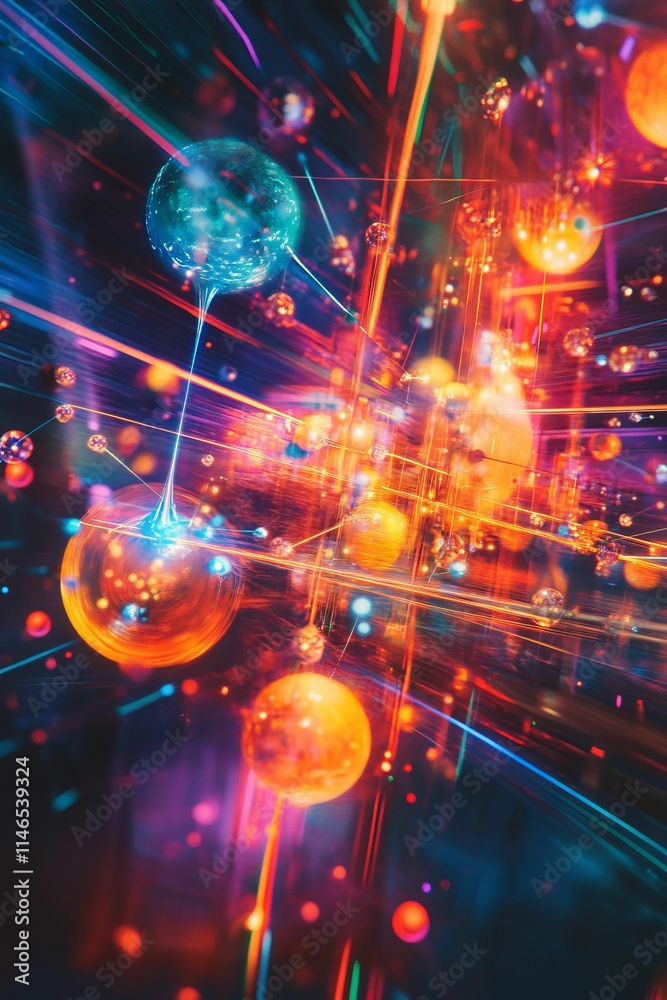 Abstract vibrant spheres, glowing lines, energetic motion. Abstract vibrant spheres, glowing lines, energetic motion.