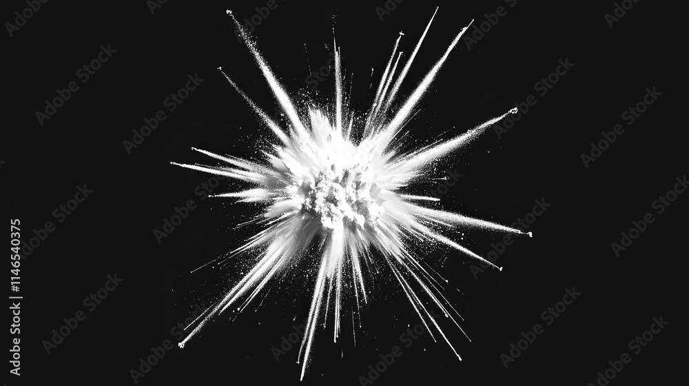 Fototapeta premium White Powder Explosion Isolated on Black Background Capturing Dynamic Motion and Energy in a Stunning Illustration