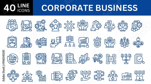 Set of 40 outline icons related to corporate business. Linear icon collection. Editable stroke. Vector illustration