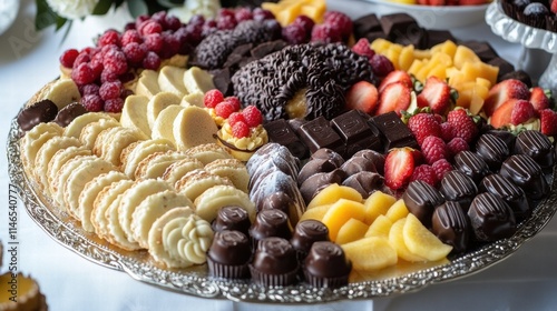 luxurious dessert platter with fresh fruit chocolates and pastri photo