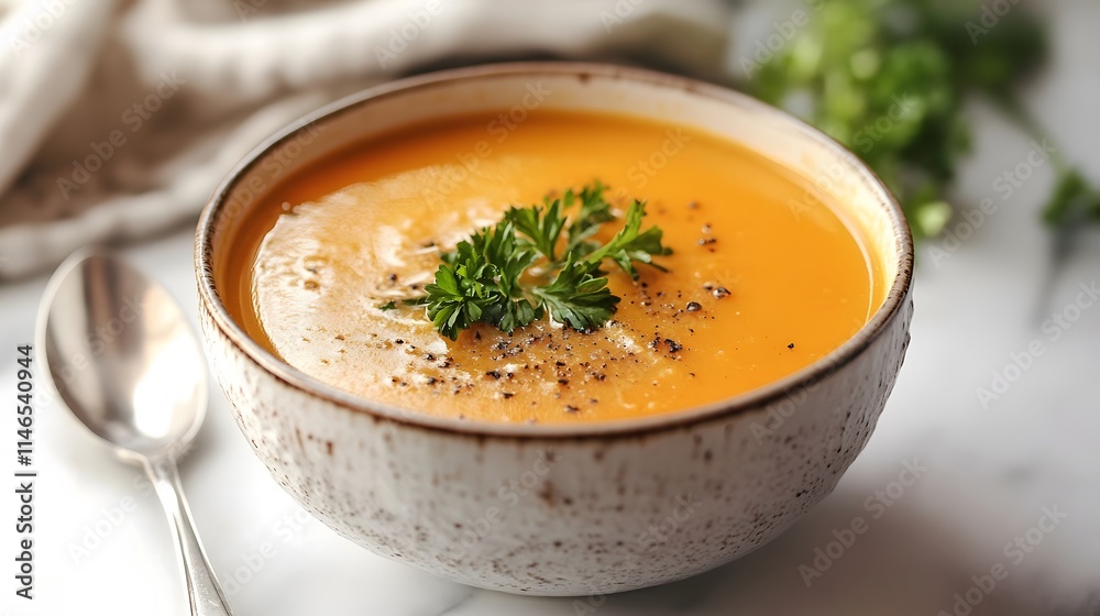 Delicious creamy pumpkin soup recipe home kitchen food photography cozy environment top view comfort food Delicious creamy pumpkin soup recipe home kitchen food photography cozy environment top view comfort food